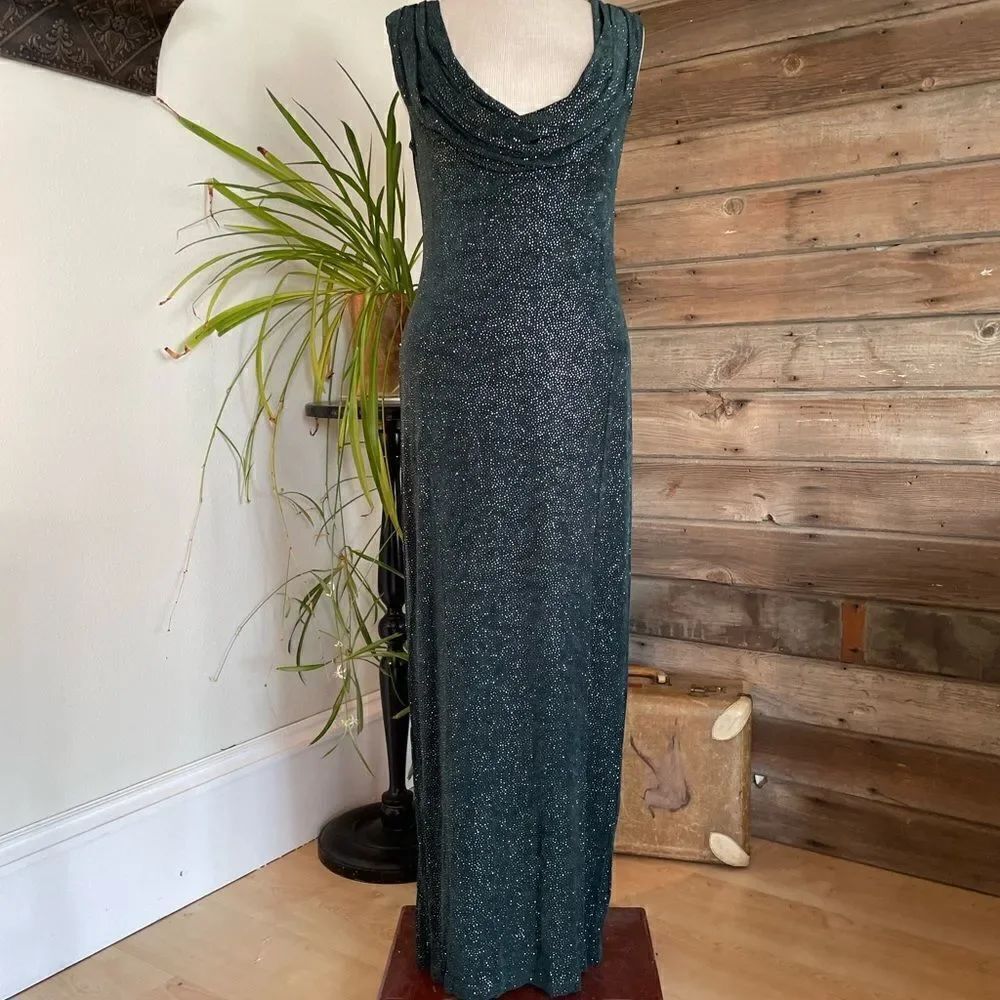 Green Land Sparkly Green Maxi Dress Size L EUC